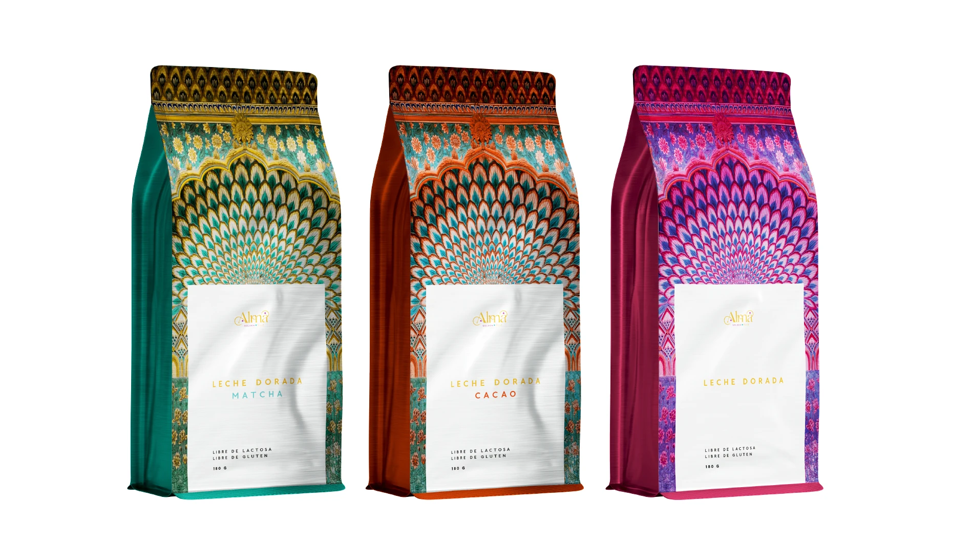 Primera ruta de packaging Golden Foods con tres envases ornamentales.
