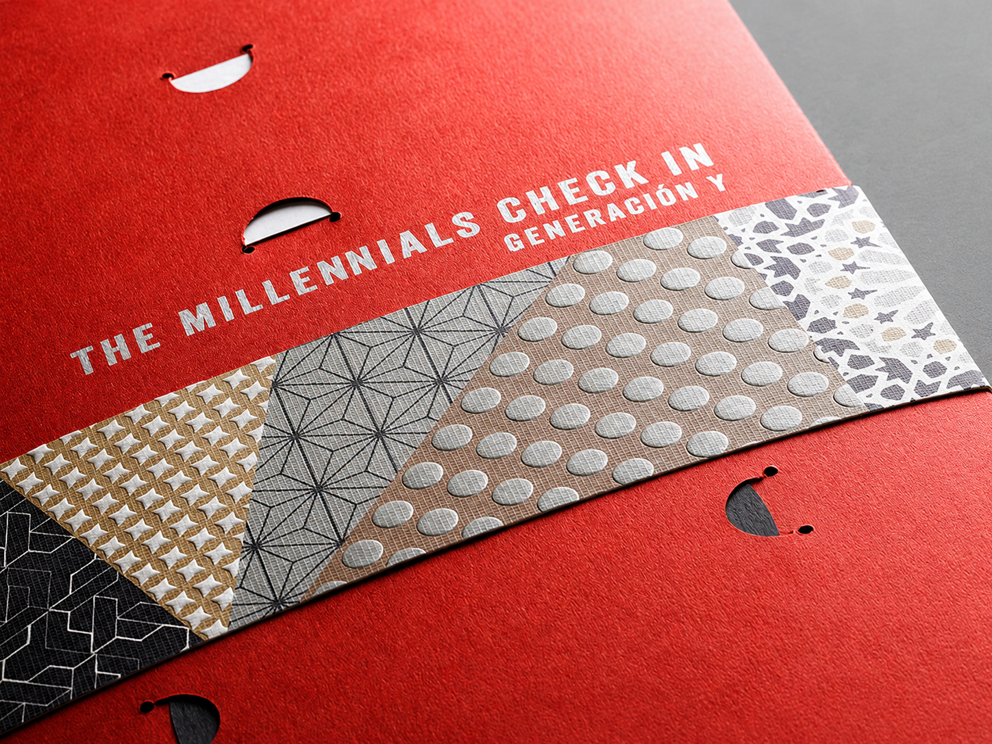 Faja de la carpeta Millennials con tipografía expresiva y bloques de color.