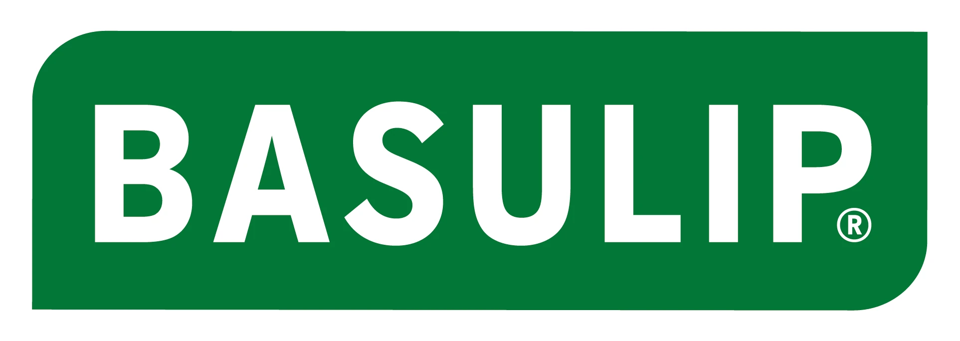 Logotipo Basulip rediseñado en blanco sobre contenedor verde de esquinas redondeadas.