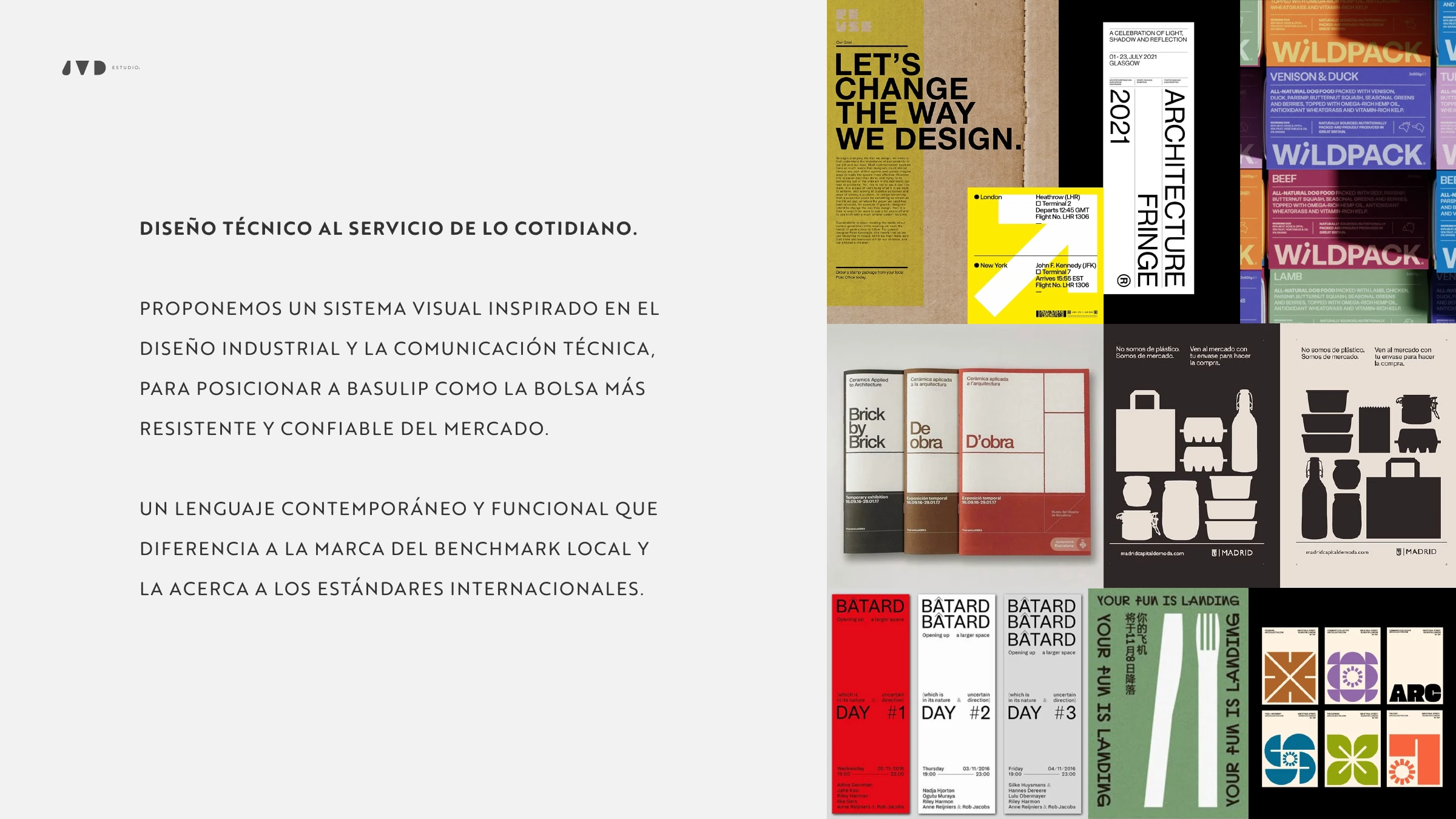 Lámina de referencias de diseño técnico, funcional y editorial para Basulip.