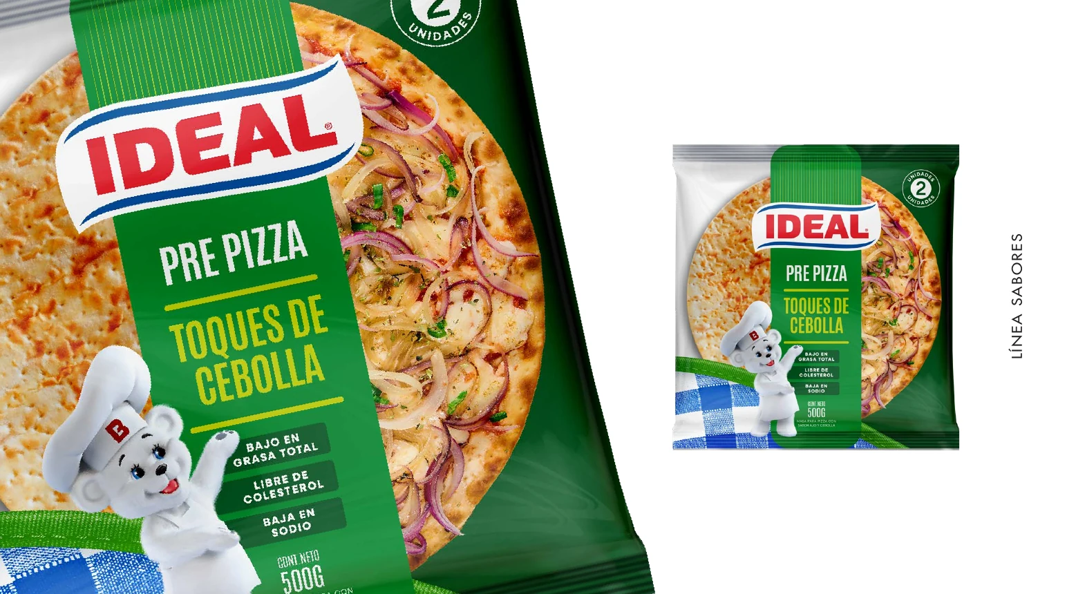 Envase verde Ideal Pre Pizza Toques de Cebolla.