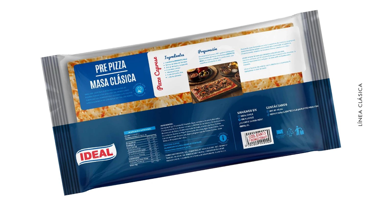 Reverso del envase horizontal Ideal Pre Pizza de un metro.