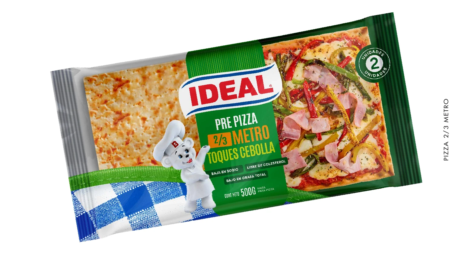 Envase verde Ideal Pre Pizza para formato dos tercios de metro.