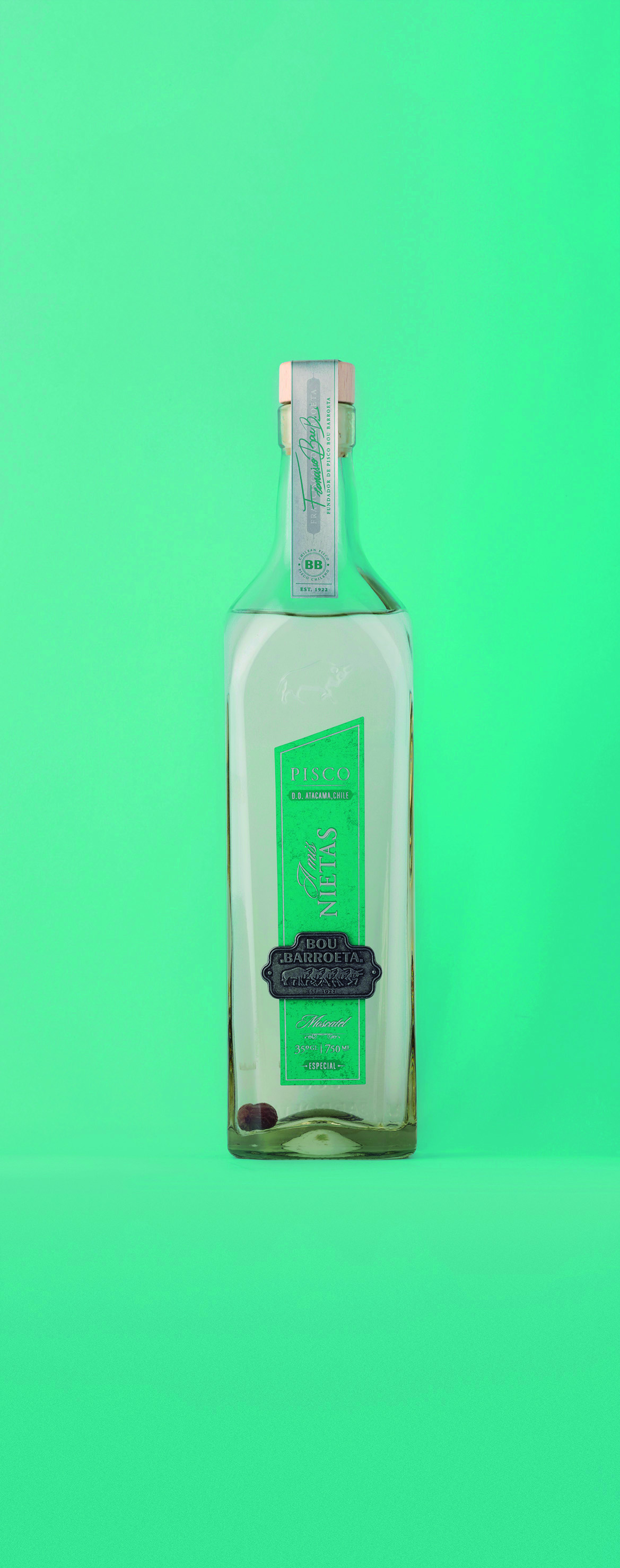 Botella A Mis Nietas de Bou Barroeta sobre un fondo verde luminoso.