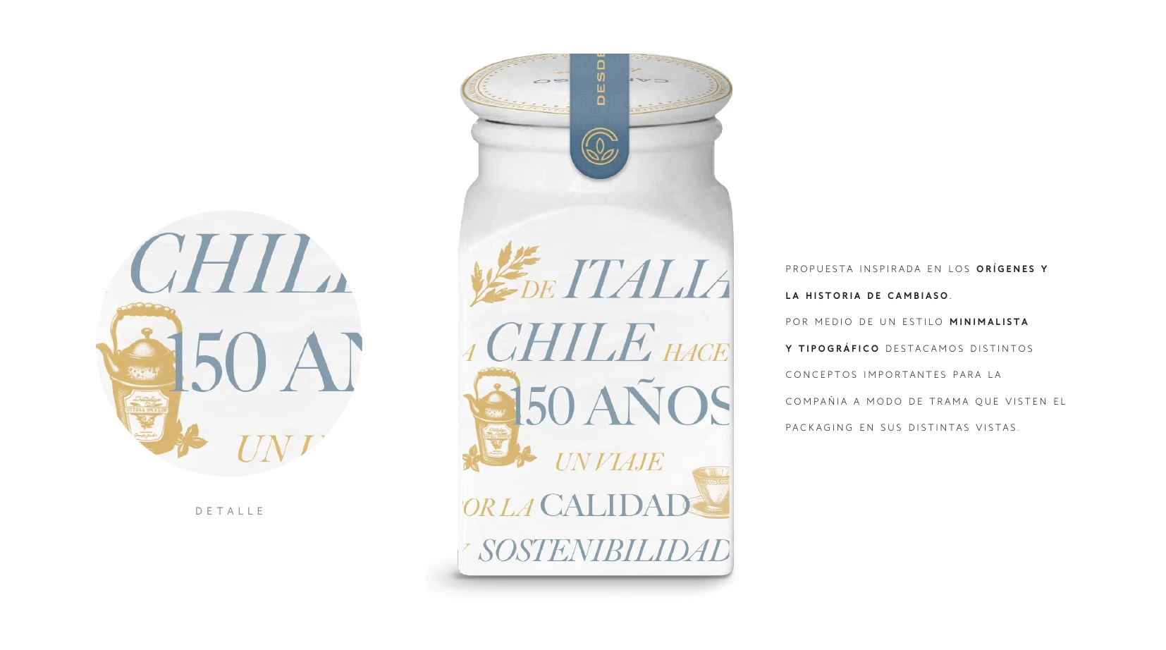 Segunda propuesta de frasco conmemorativo basada en tipografía, origen e historia de Cambiaso.