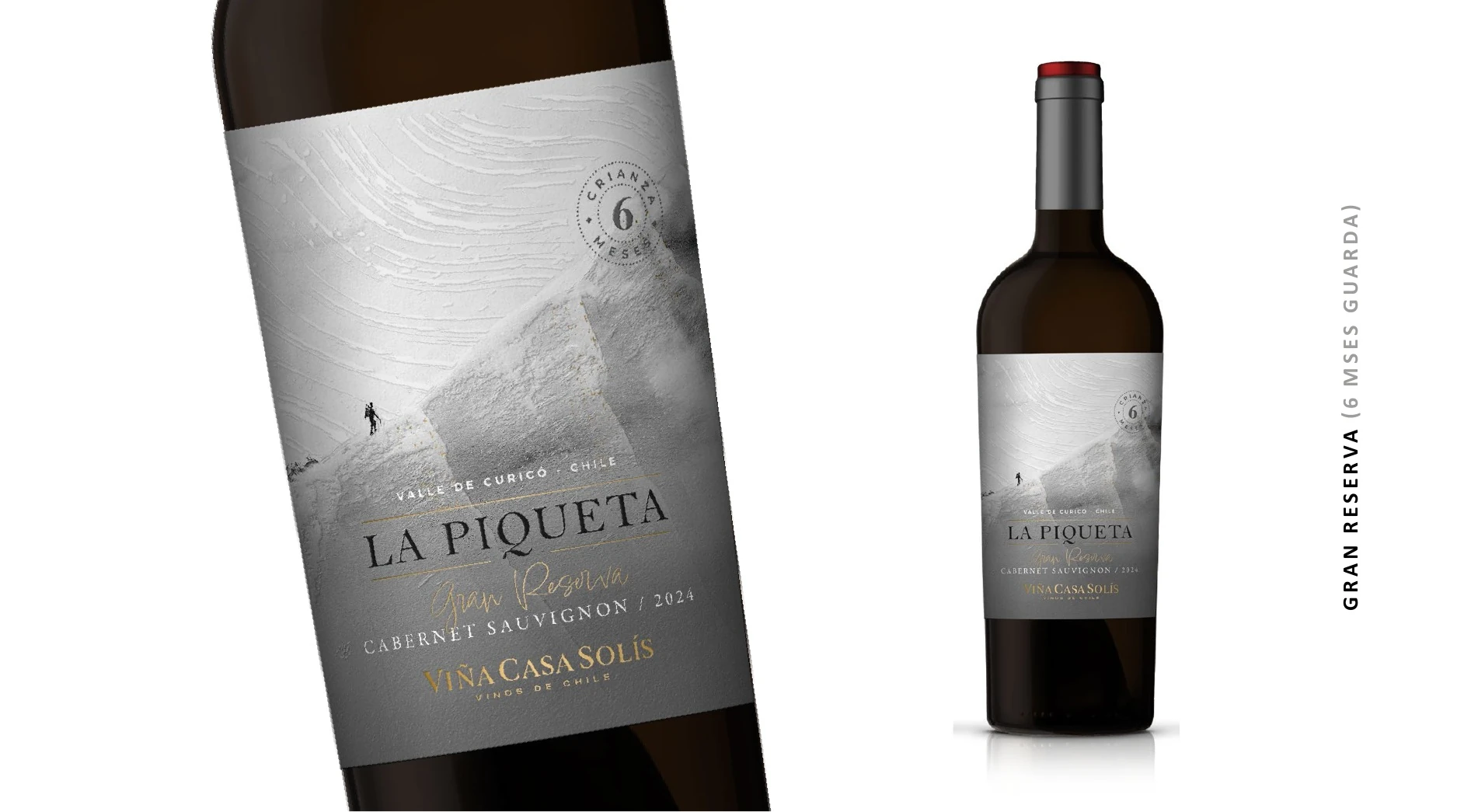 Desarrollo de La Piqueta Gran Reserva con notas técnicas de relieve, serigrafía y foil.