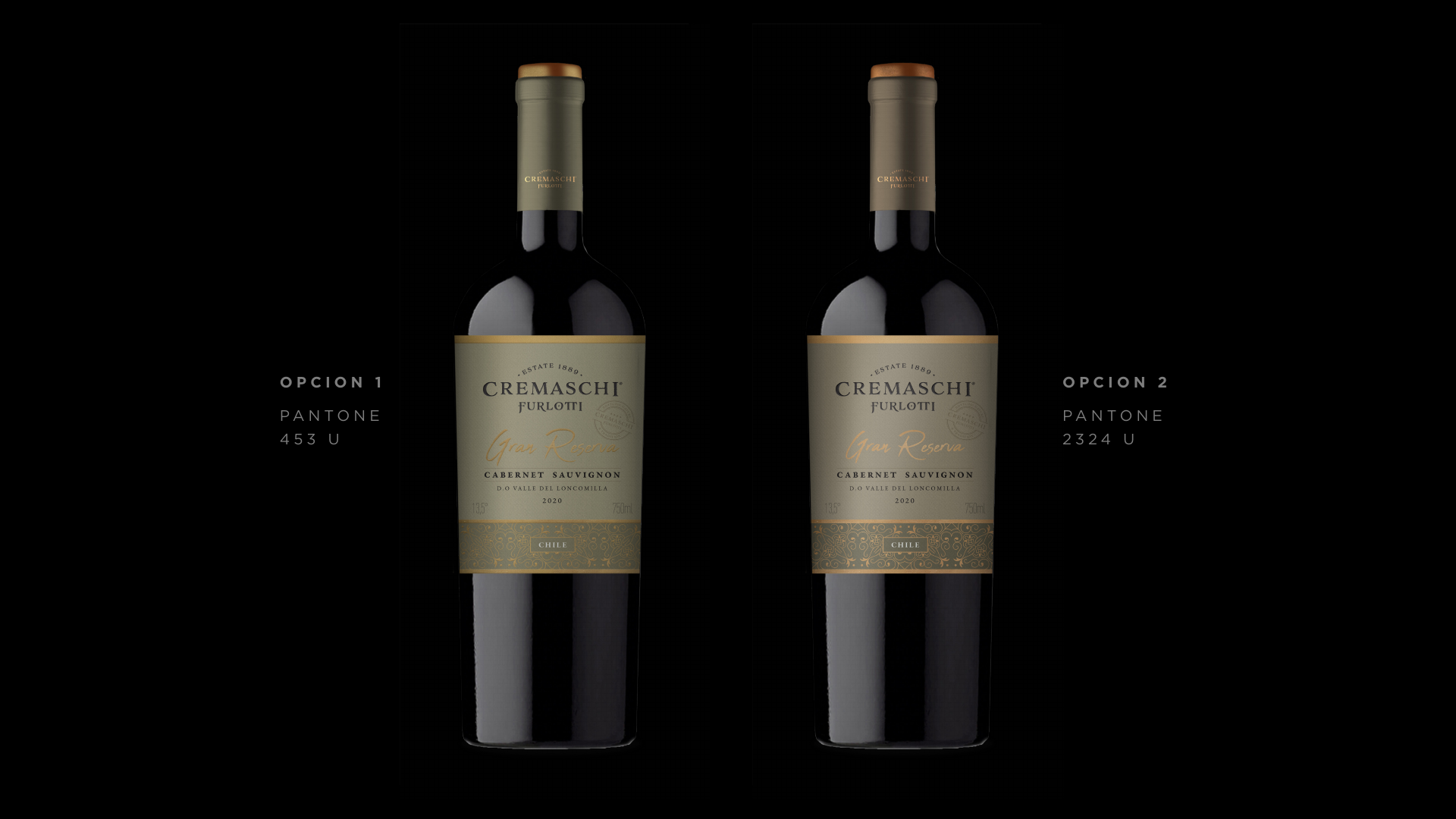 Prueba comparativa de dos tonos de fondo para una etiqueta Gran Reserva.