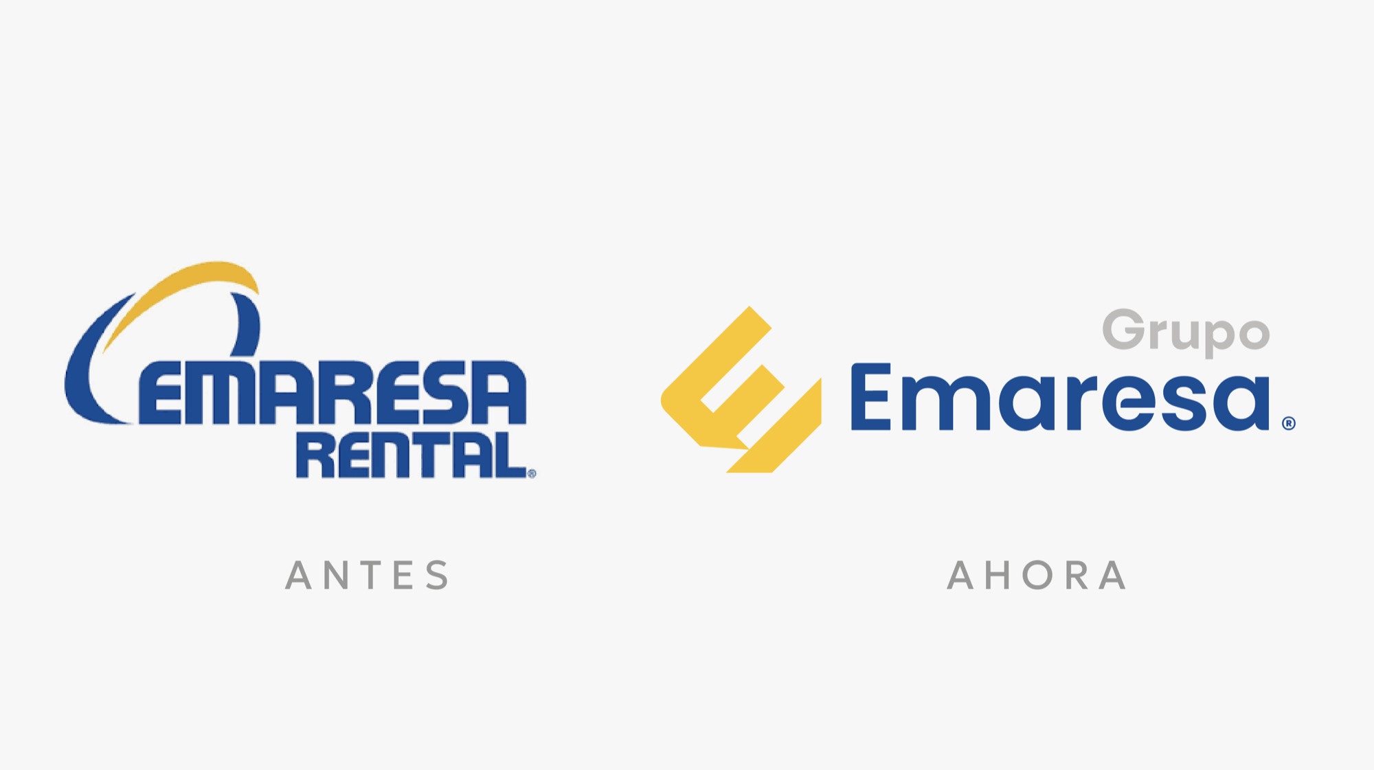 Antes y ahora: logotipo anterior de Emaresa Rental junto a la nueva identidad de Grupo Emaresa