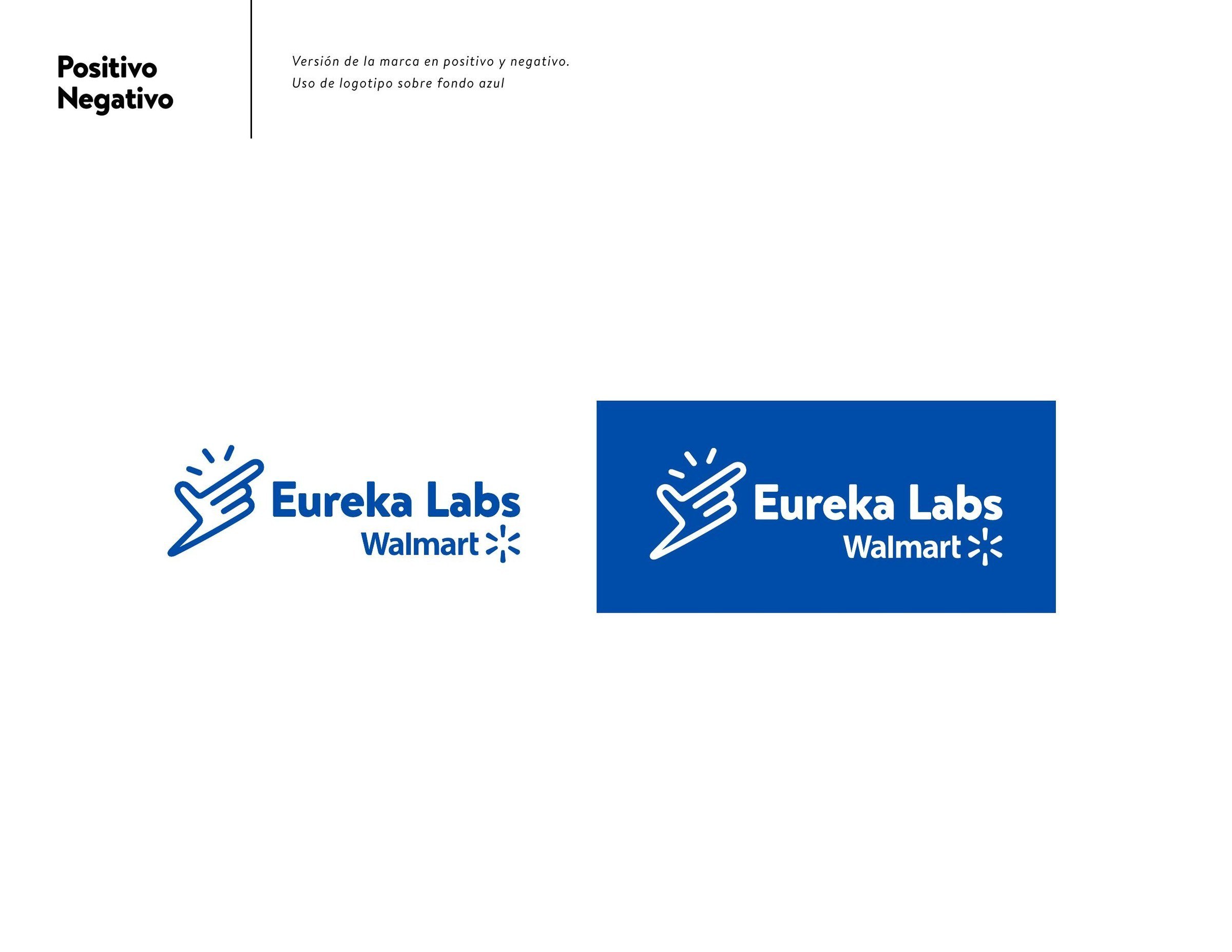 Versiones positiva y negativa del logotipo de Eureka Labs en azul y blanco