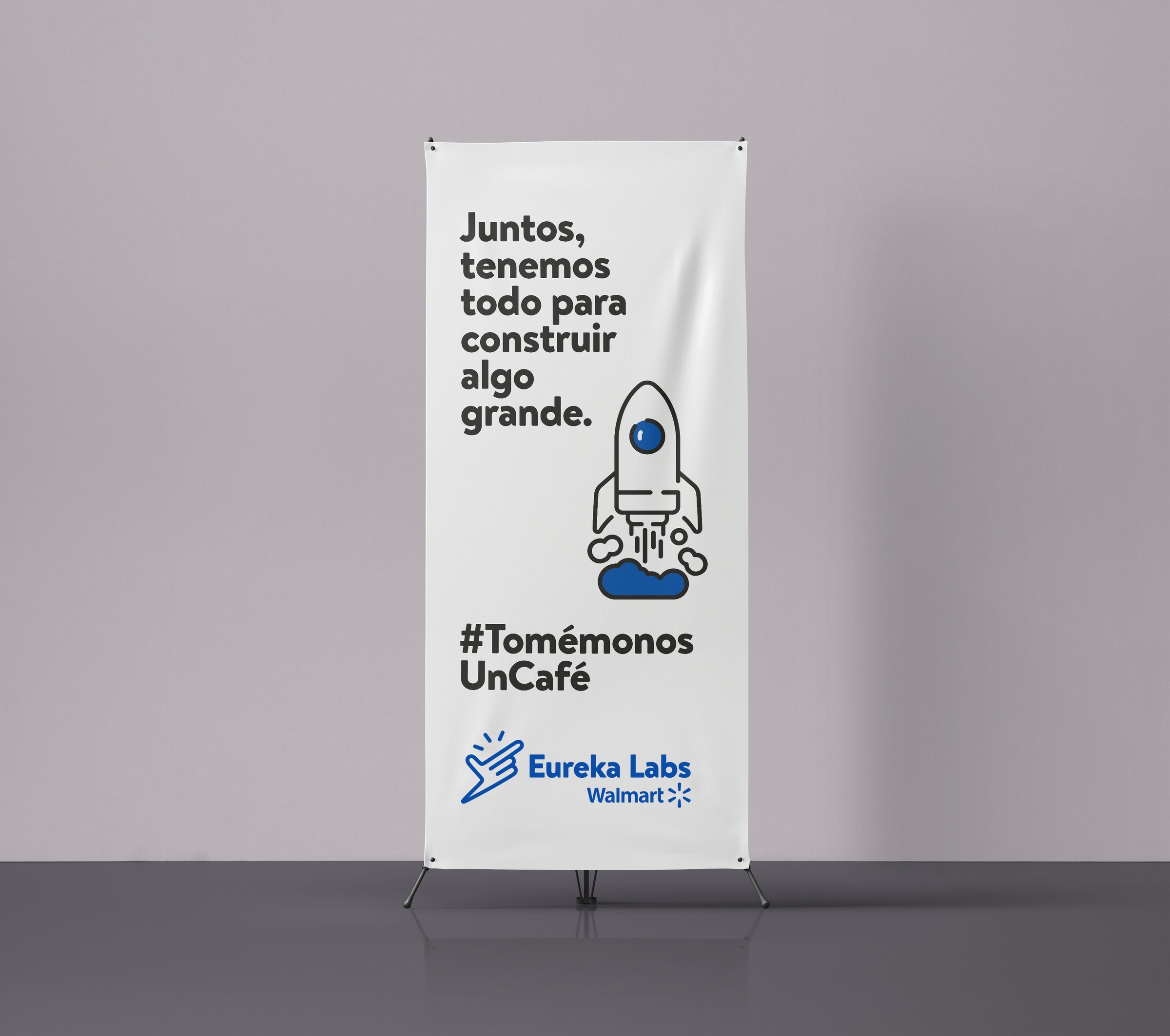 Pendón blanco de Eureka Labs con mensaje de colaboración y logotipo