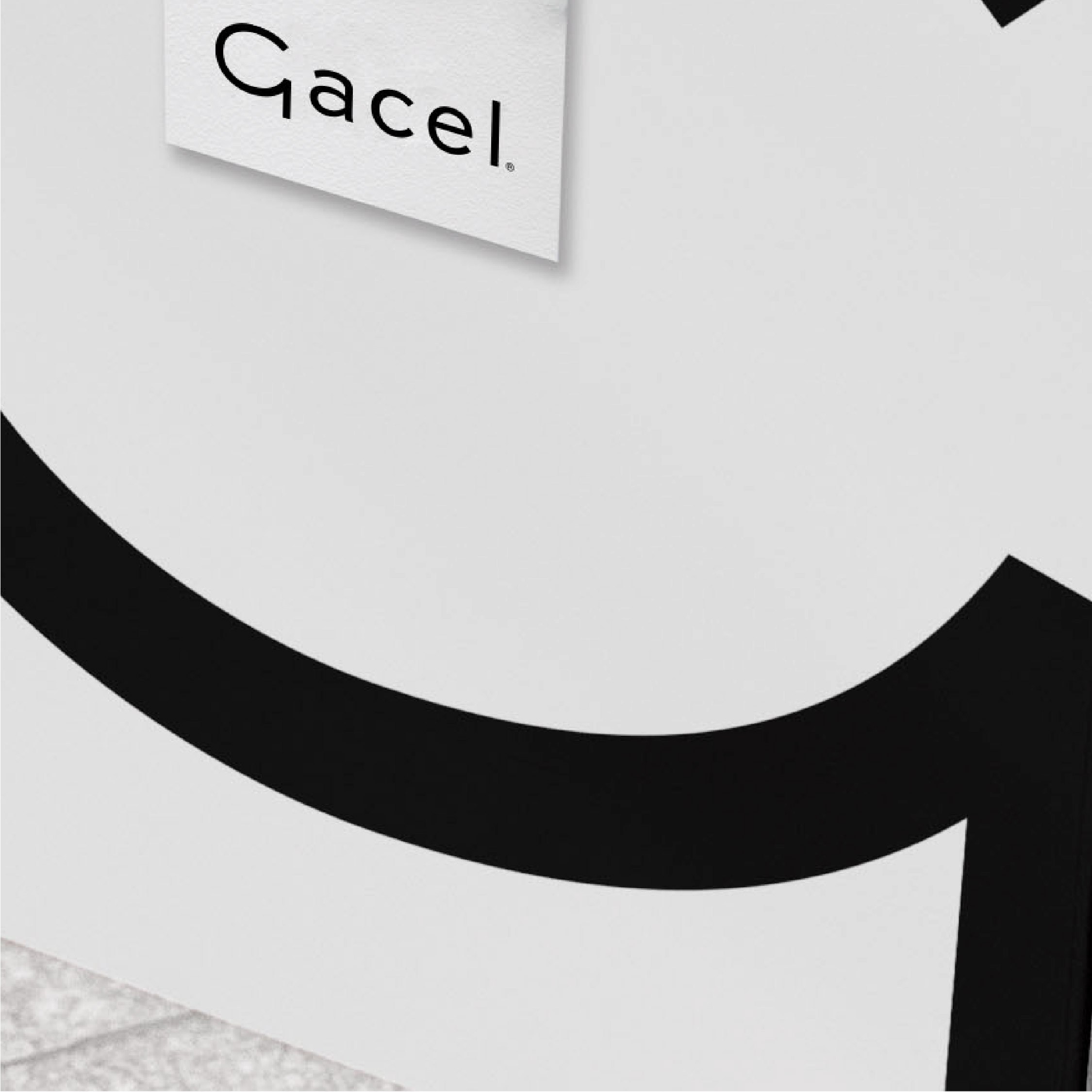 Detalle de la G de Gacel como marco gráfico, en blanco y negro.