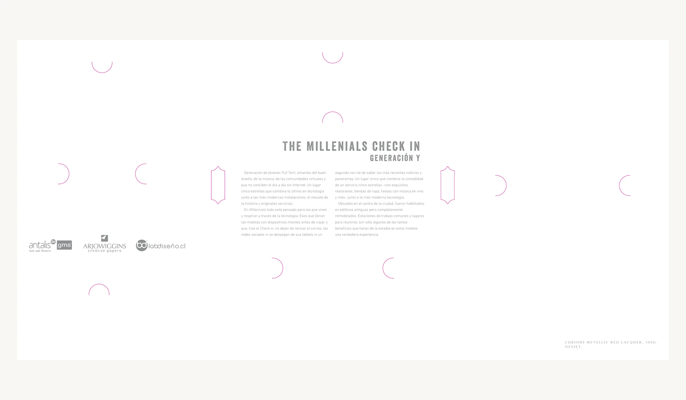 Lámina conceptual de Millennials con relato de hotel urbano e hiperconectado.