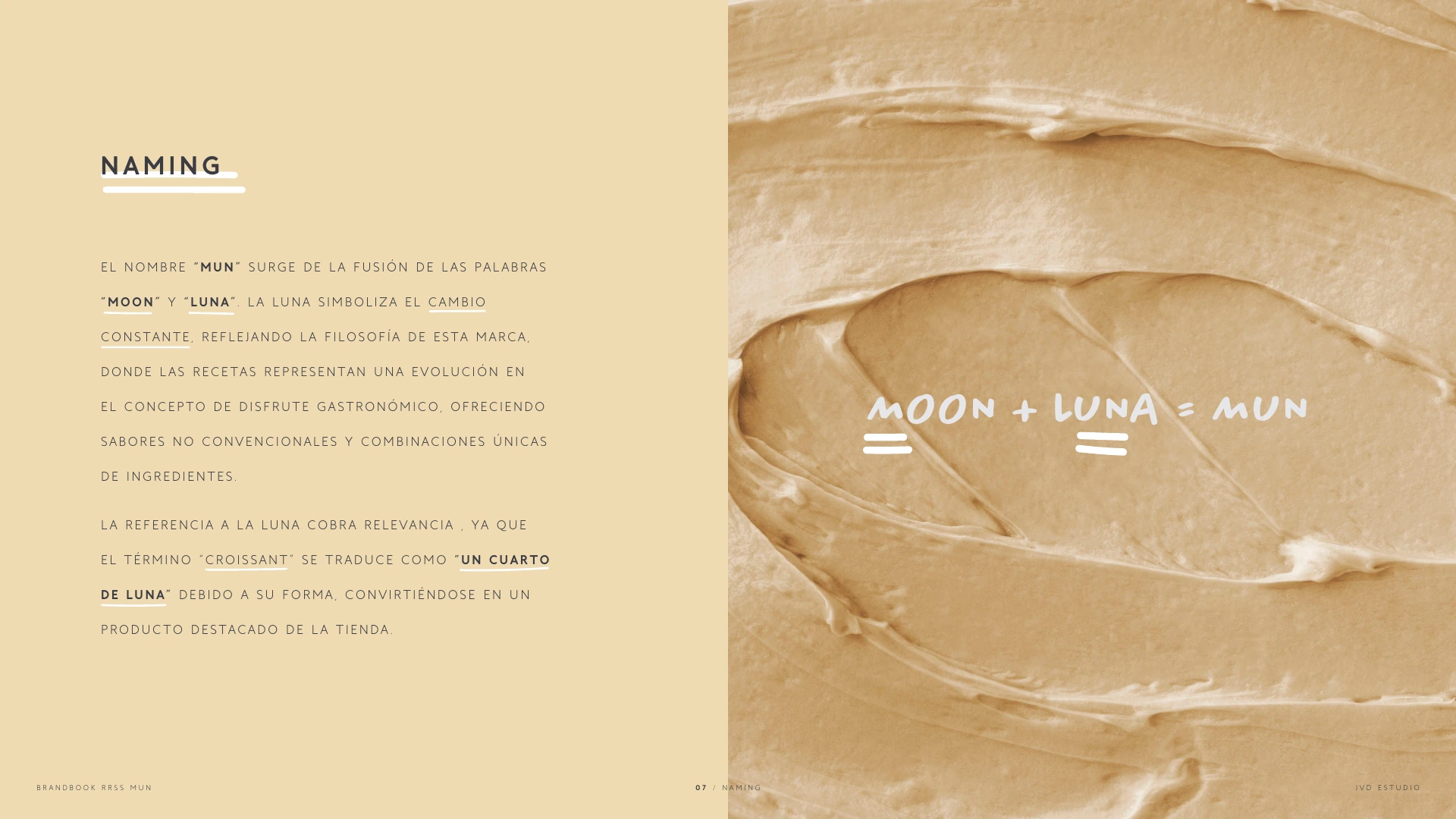 Página del brandbook que explica el origen del nombre MUN a partir de Moon y Luna.