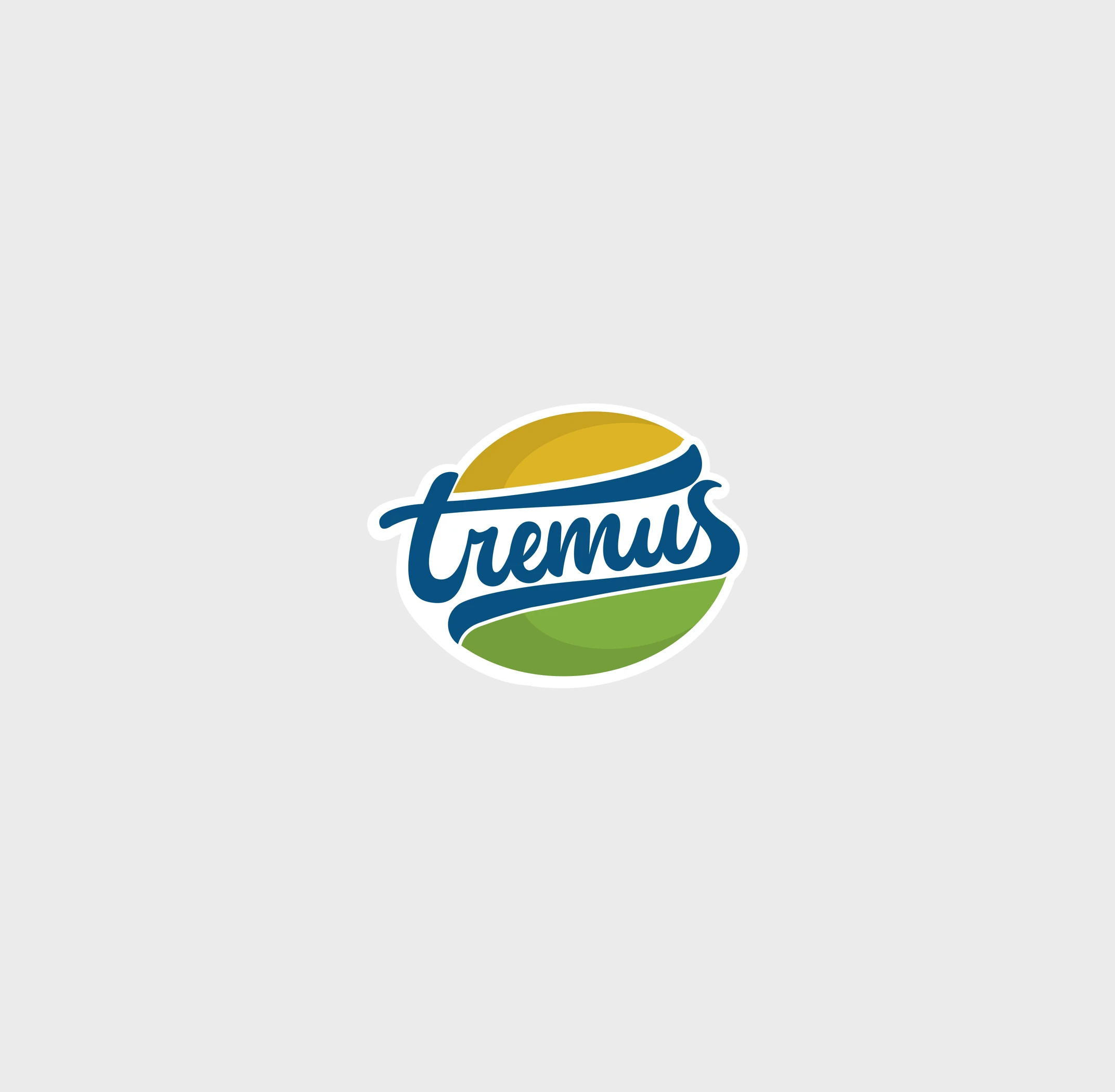 Logotipo anterior de Tremus con círculo amarillo y verde y lettering azul.