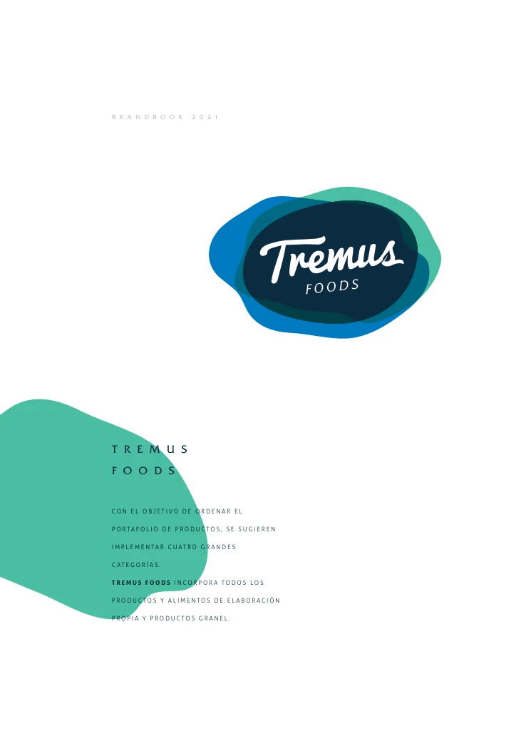 Identidad de la categoría Tremus Foods en azul y turquesa.