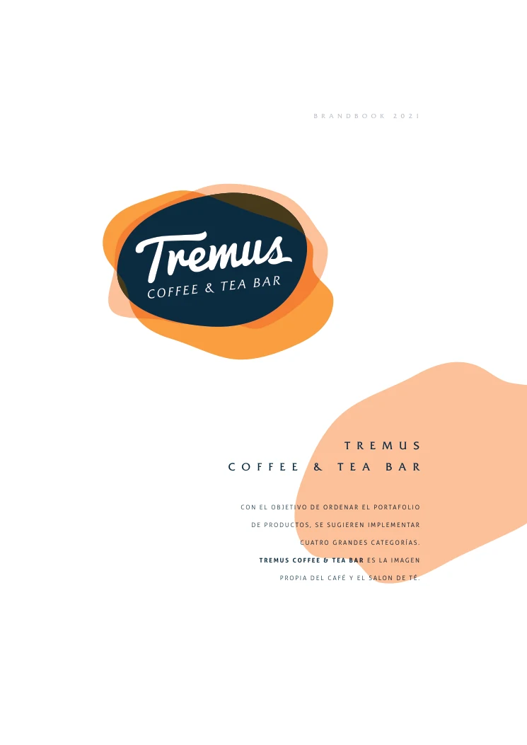 Identidad de Tremus Coffee and Tea Bar en naranjo y tonos cálidos.
