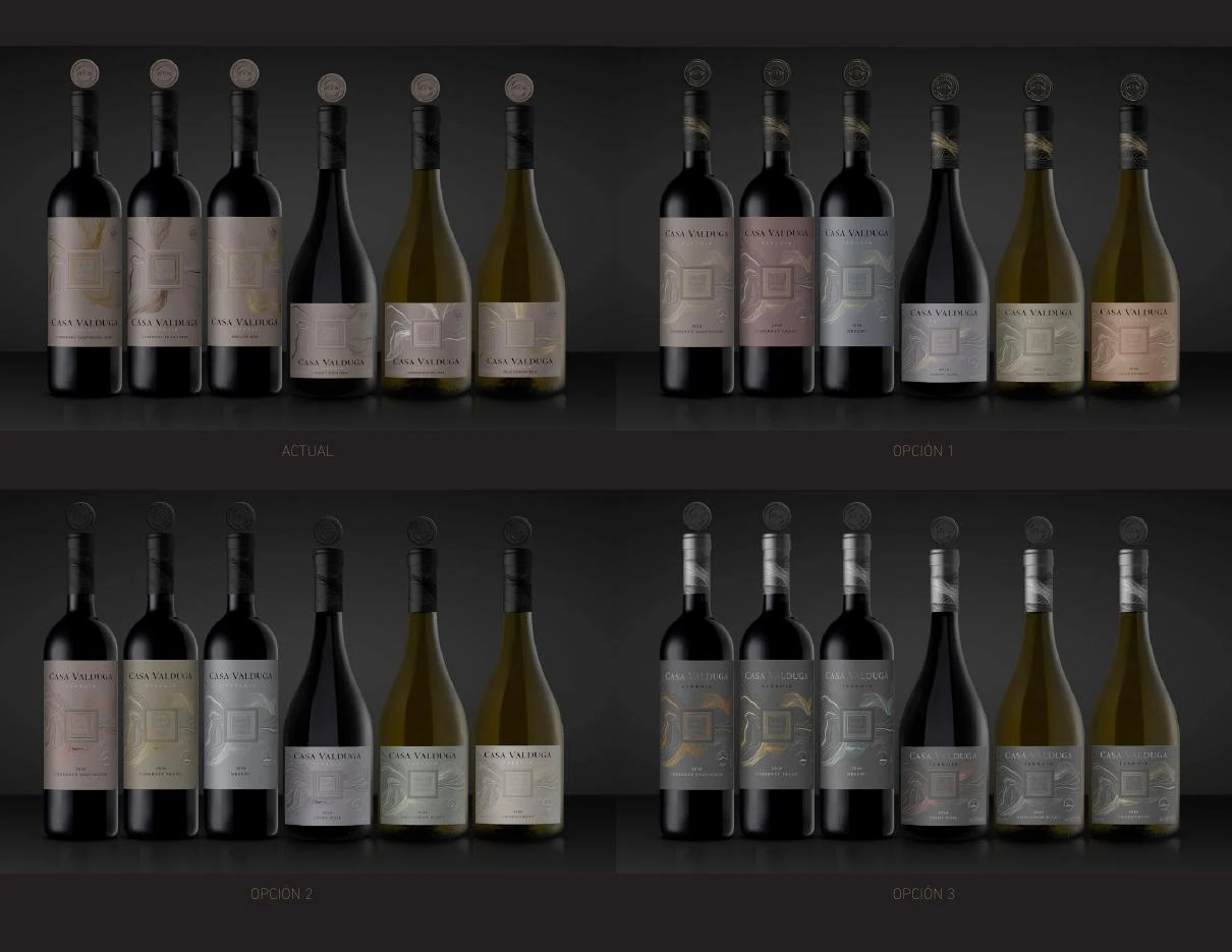 Resumen comparativo de las tres rutas de diseño para la línea Casa Valduga Terroir.