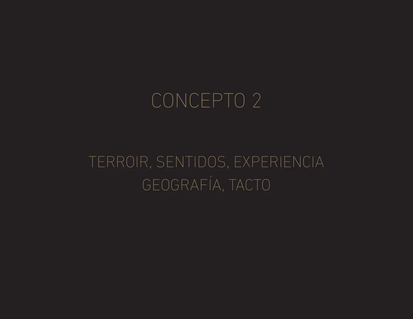 Página conceptual con los ejes terroir, sentidos, experiencia, geografía y tacto.