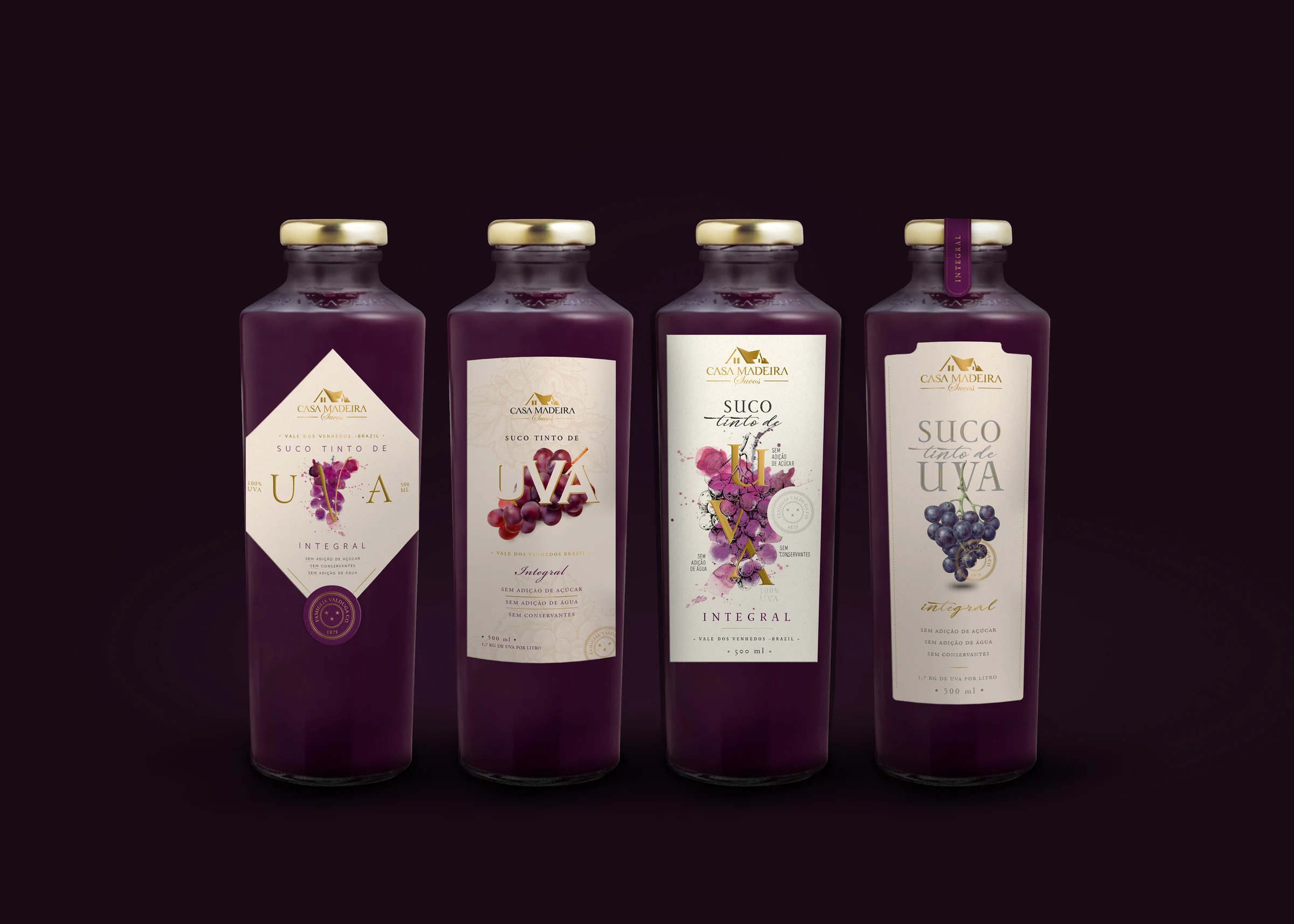 Cuatro propuestas de diseño para Suco de Uva Integral Casa Madeira.
