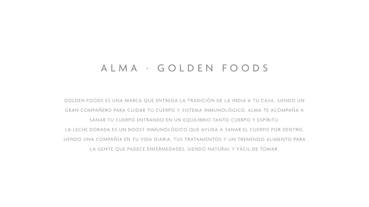 Lámina inicial de 2022 con el relato de Alma Golden Foods y la Leche Dorada.
