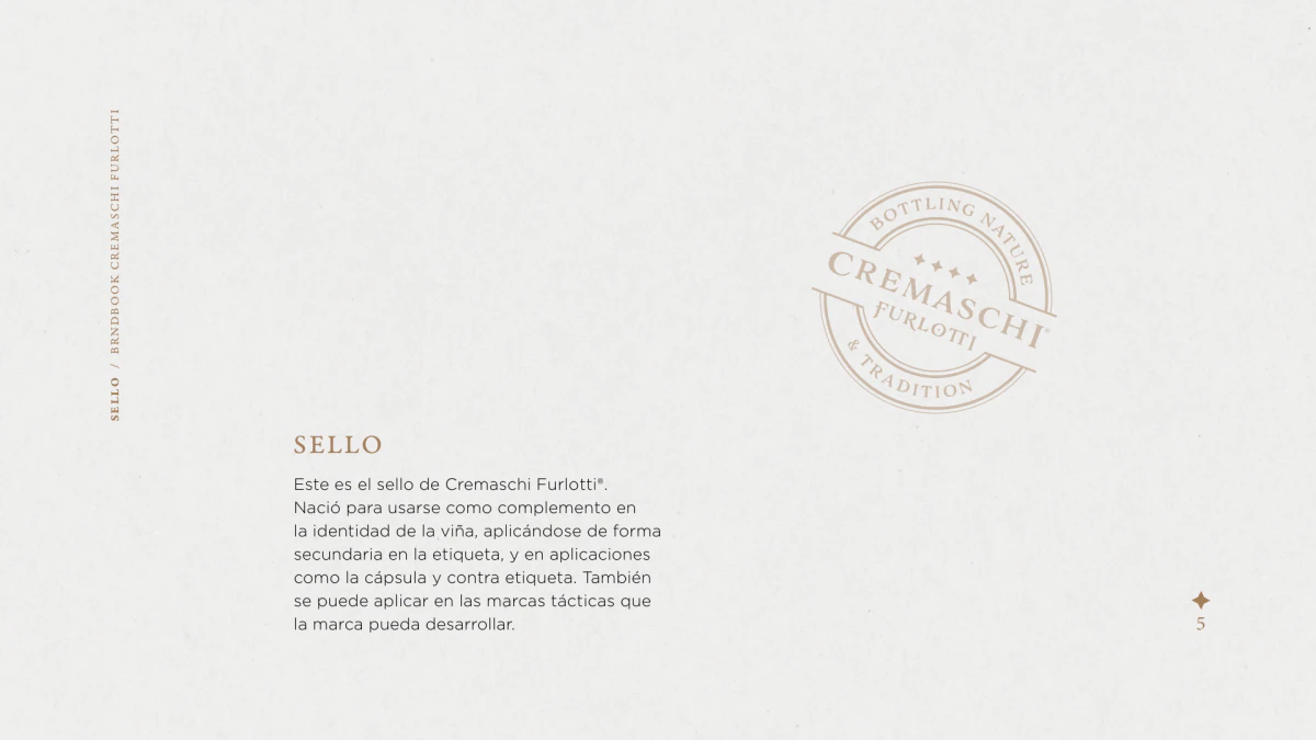 Página del brandbook con el sello secundario de Cremaschi Furlotti.