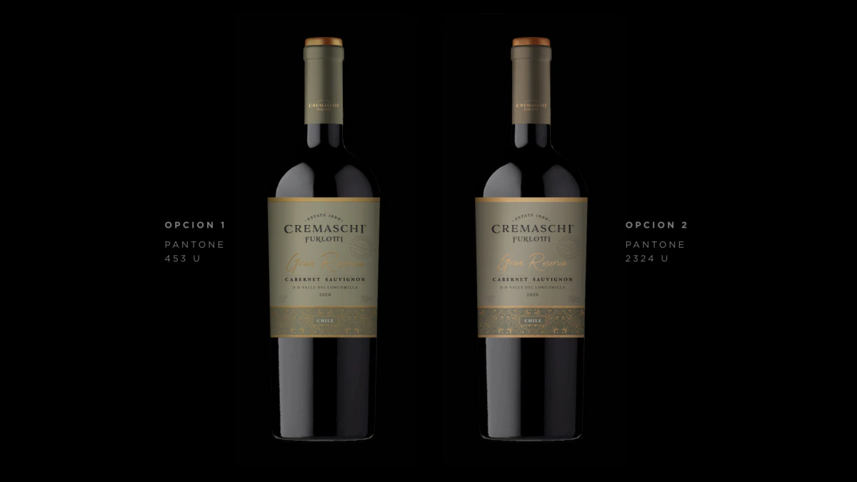 Prueba comparativa de dos tonos de fondo para una etiqueta Gran Reserva.