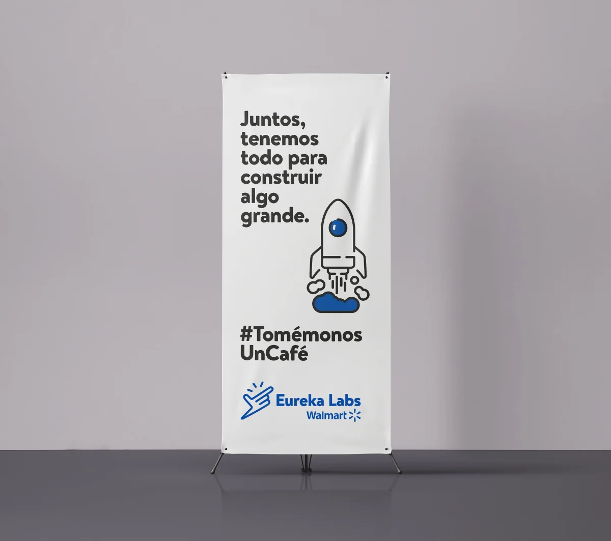 Pendón blanco de Eureka Labs con mensaje de colaboración y logotipo